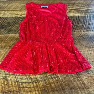 medium red sequin pleated top